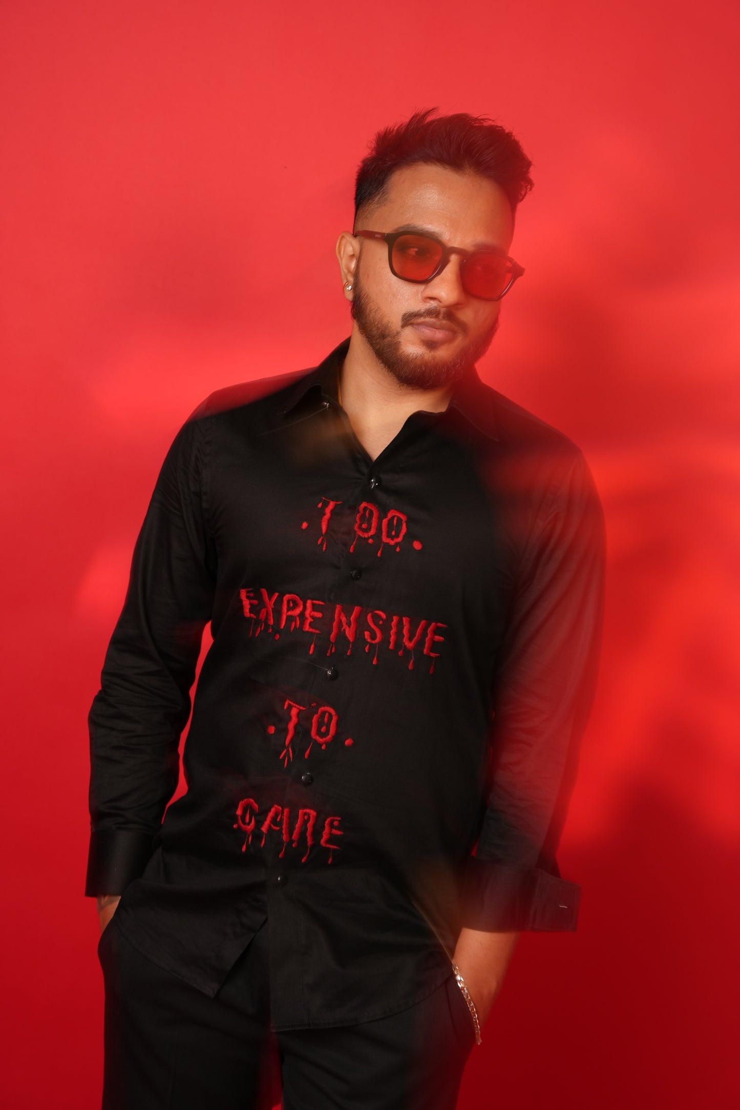 Too Expensive Too Care - Hand Embroidered Shirt
