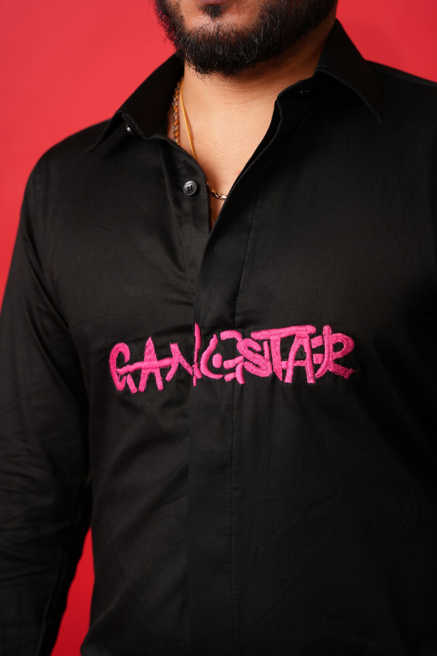 Gangster Hand-Embroidered Black Shirt