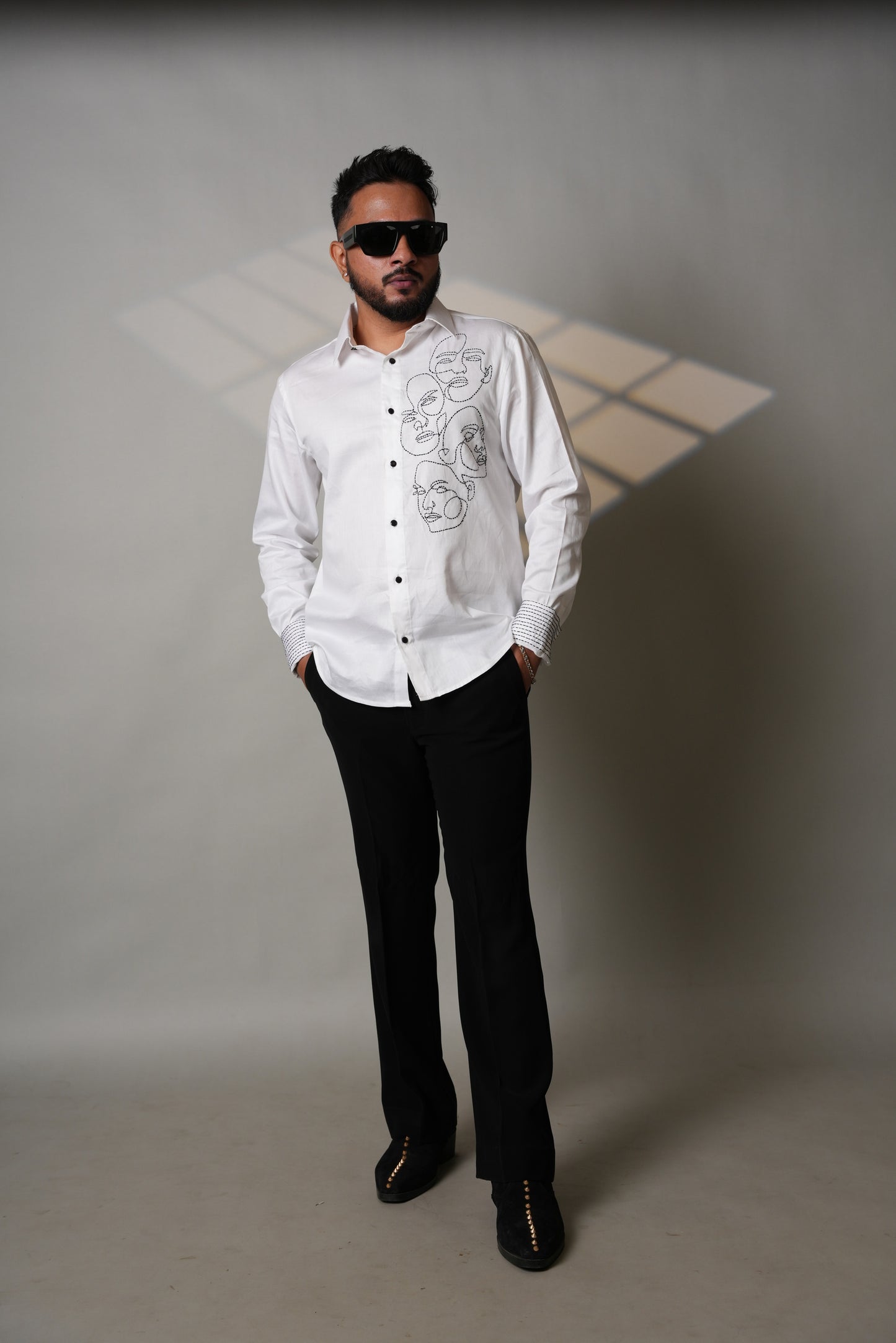 Monochrome Expression Hand-Embroidered Shirt