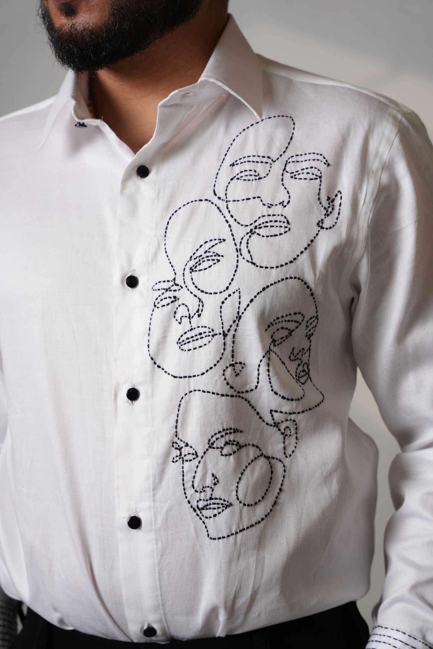 Monochrome Expression Hand-Embroidered Shirt