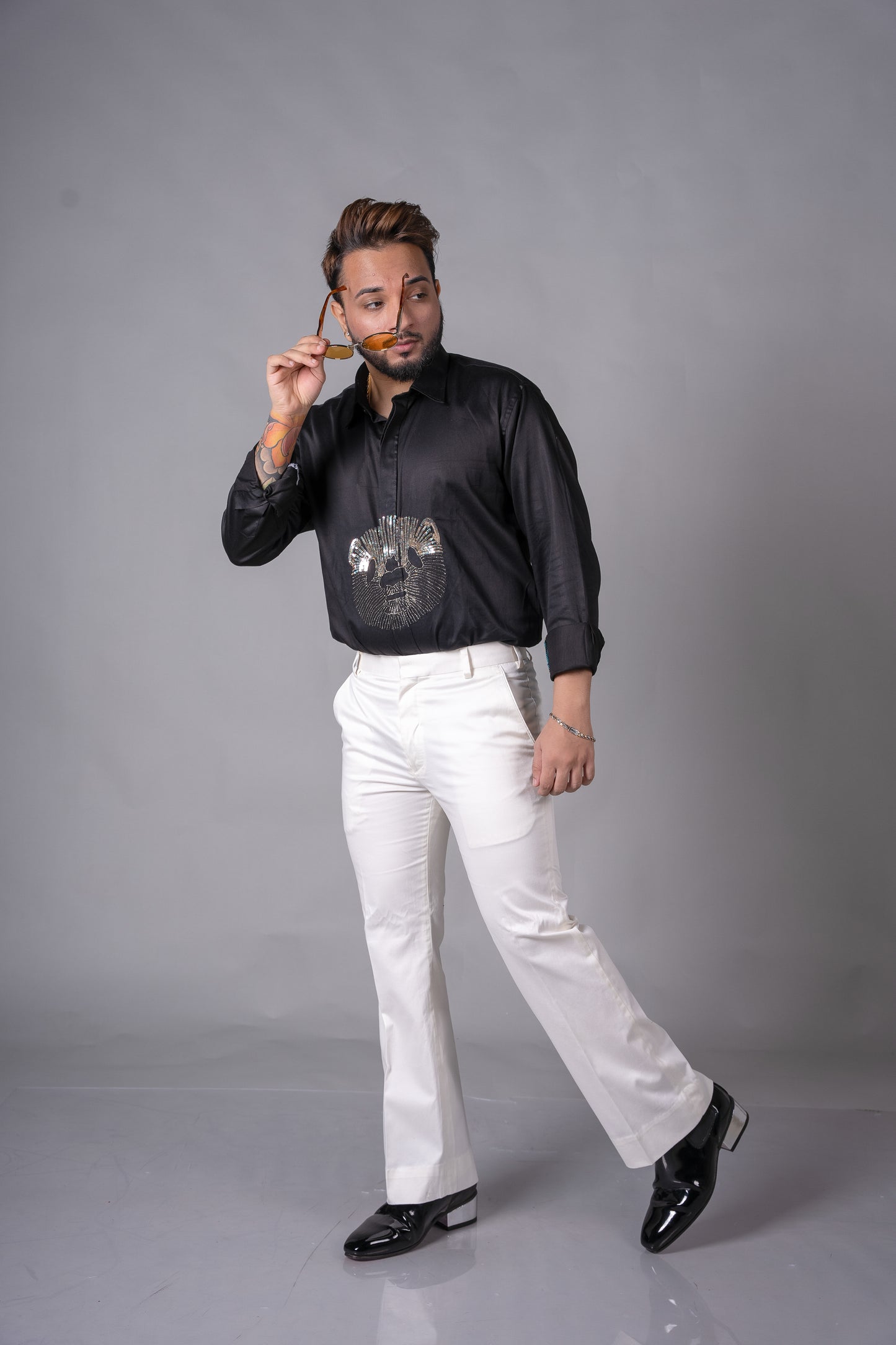 Panda Hand-Embroidered Black Shirt