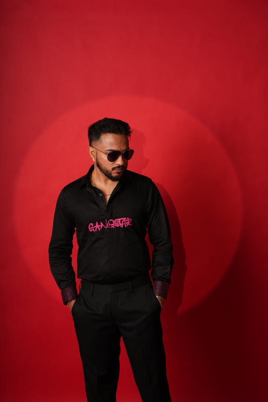 Gangster Hand-Embroidered Black Shirt