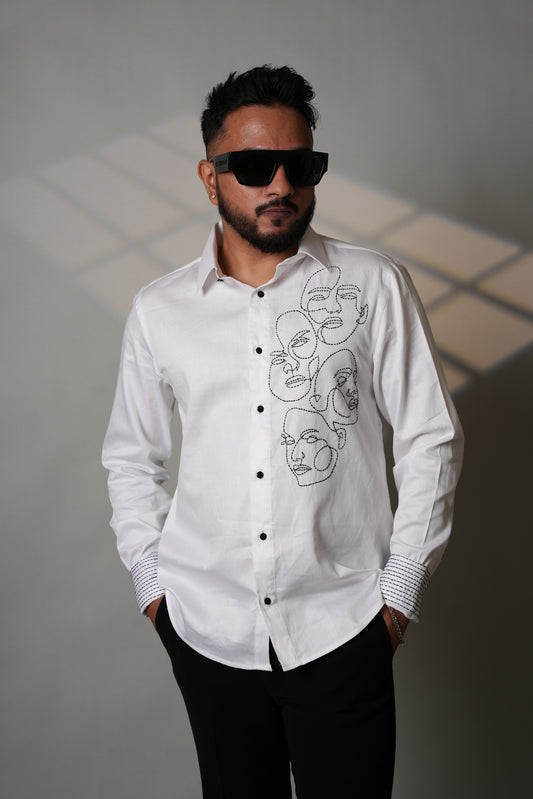 Monochrome Expression Hand-Embroidered Shirt