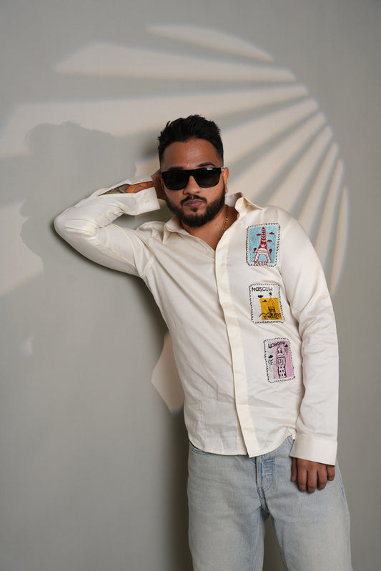 Parisian Postcard Hand-Embroidered Shirt