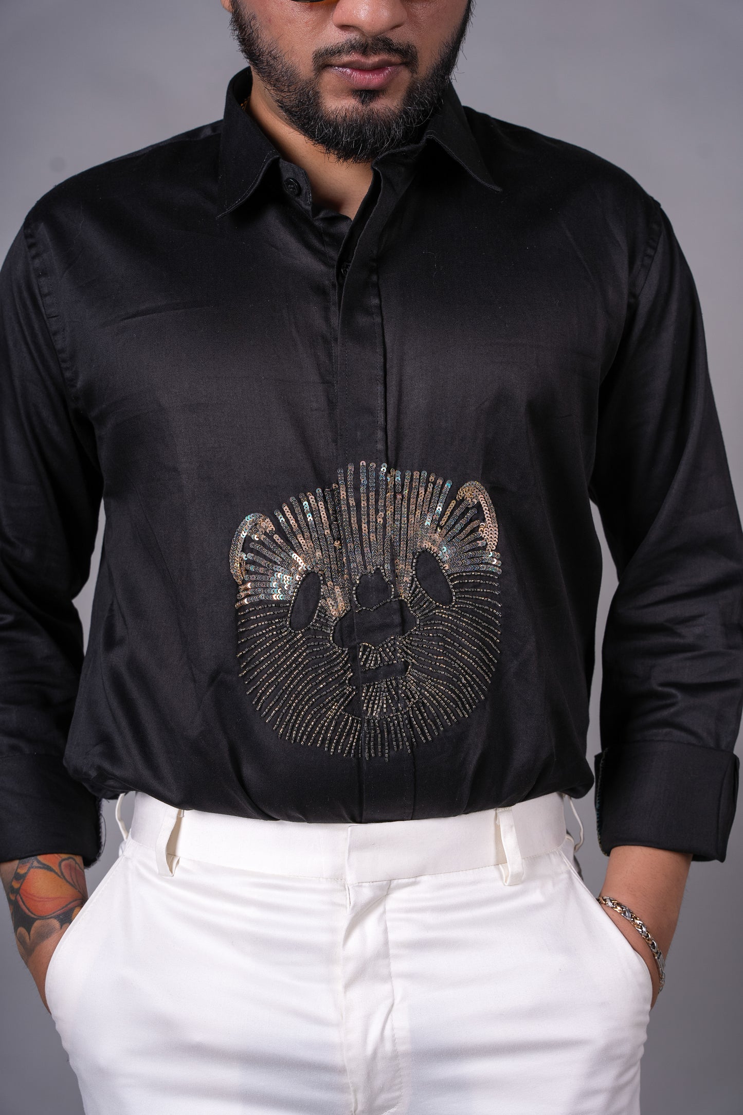 Panda Hand-Embroidered Black Shirt