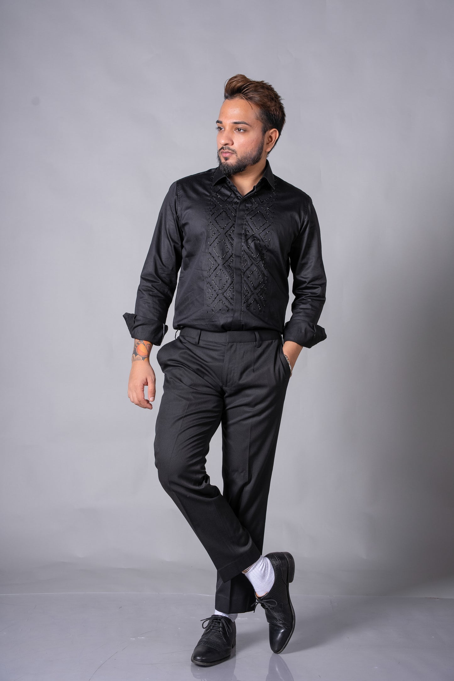 Classic Black Hand-Embroidered Shirt