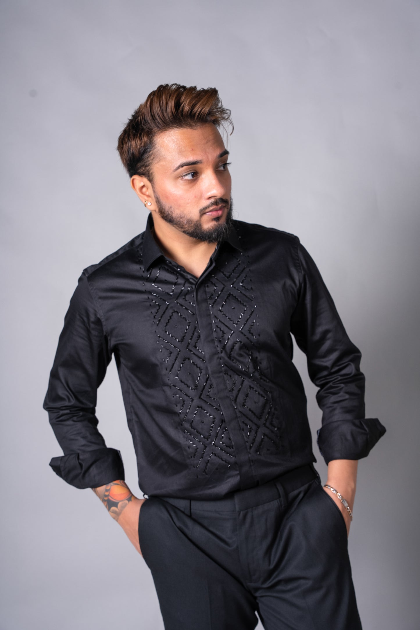 Classic Black Hand-Embroidered Shirt